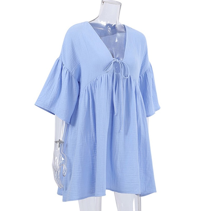 Peplum Half Sleeve Cotton Night Dress: Women's V N...